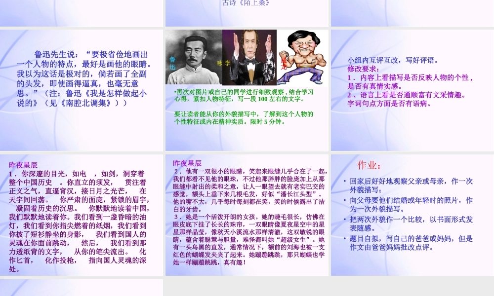 九年级语文中考 外貌描写(一)课件人教版 课件