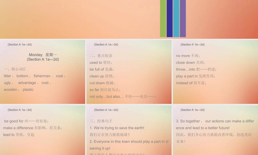 九年级英语全册 Unit 13 We re trying to save the earth Monday复现式周周练课件 (新版)人教新目标版 课件