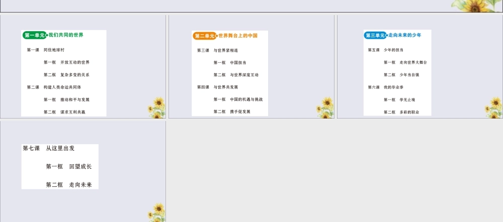 九年级道德与法治下册 目录素材 新人教版 素材