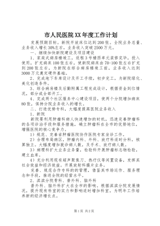 市人民医院XX年度工作计划
