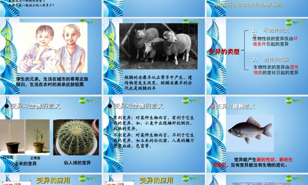 八年级生物下册 第21章第2节生物的变异复习课件 苏科版 课件