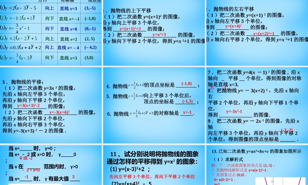 九年级数学下册 52(二次函数的图象和性质)二次函数yax h2k的图象课件 (新版)苏科版 课件