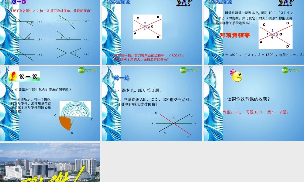 七年级数学下册 10.1相交线课件 沪科版 课件