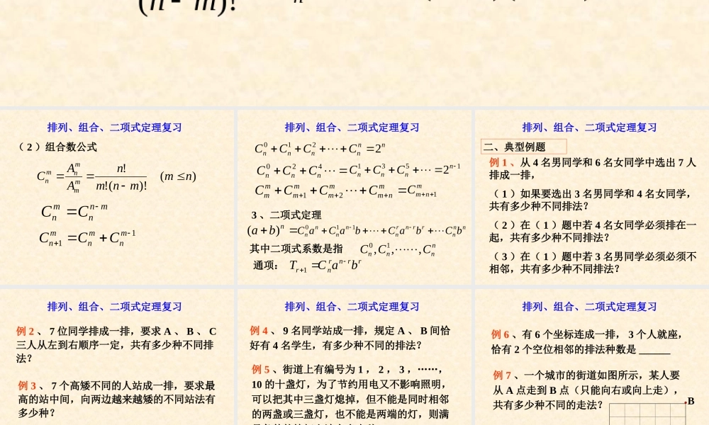 排列、组合、二项式定理复习 人教版 课件