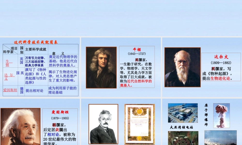 九年级历史下册 第二单元第3课科学的长足进步课件 华东师大版 课件