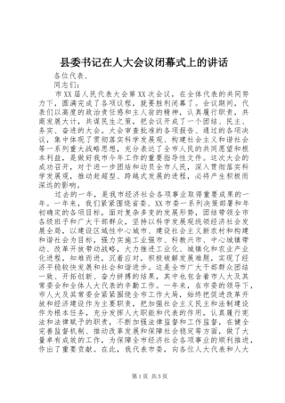 县委书记在人大会议闭幕式上的讲话