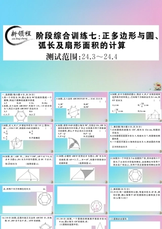 九年级数学上册 阶段综合训练七 正多边形与圆，弧长及扇形面积的计算作业课件 (新版)新人教版 课件