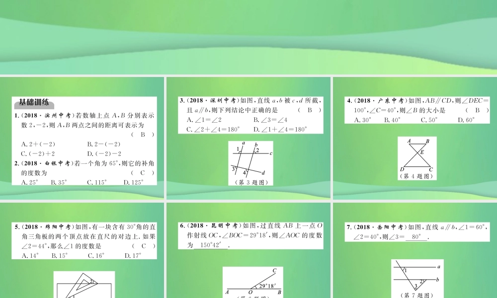 中考数学复习 第4章 图形的性质 第13课时 线段、角、相交线与平行线(精练)课件