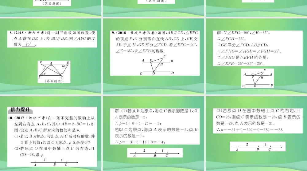 中考数学复习 第4章 图形的性质 第13课时 线段、角、相交线与平行线(精练)课件