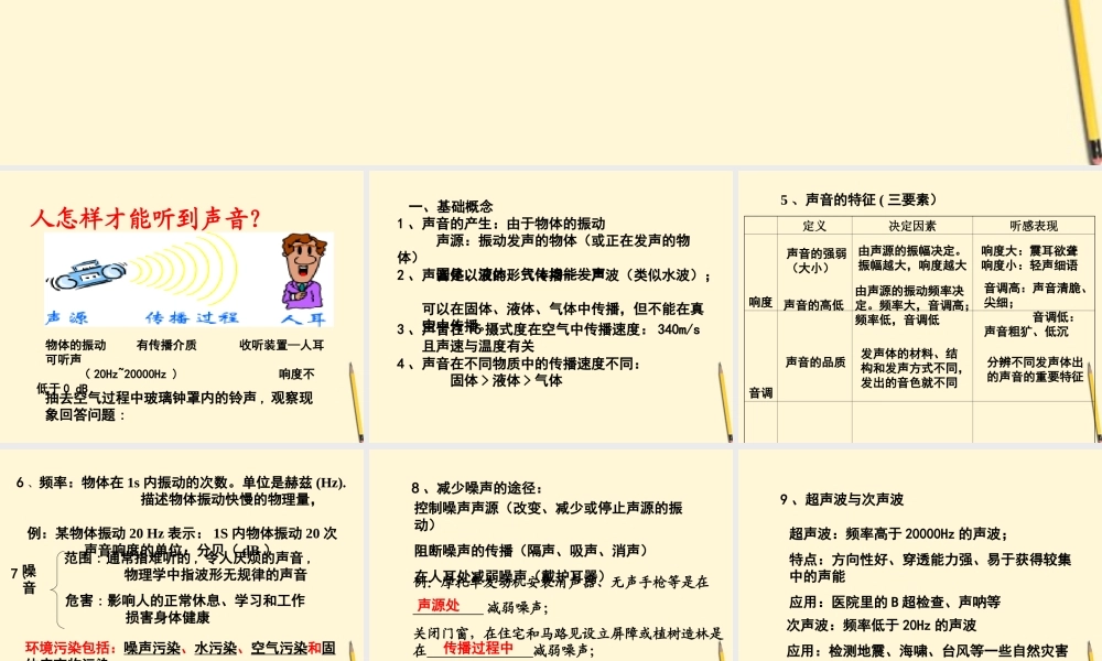 八年级物理上册 第三章(声现象)复习课件 教科版 课件