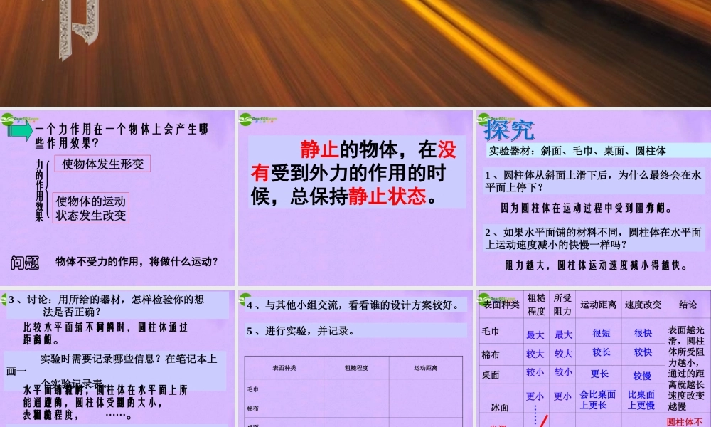 八年级物理下册 7.7探究运动和力的关系课件1 北师大版 课件