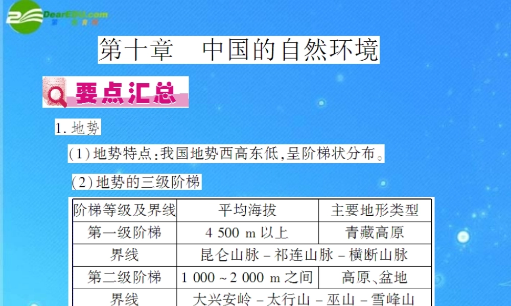 中考地理(会考)一轮复习专题课件 第10章 中国的自然环境 人教新课标版 课件