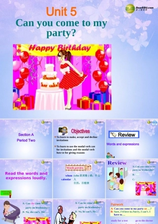 八年级英语上册(Unit 5 Can you come to my party Section A2)课件 人教新目标版 课件