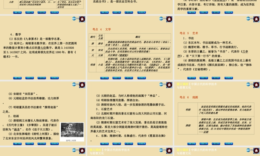 中考历史(中国古代的科学技术与思想文化)复习课件1 课件