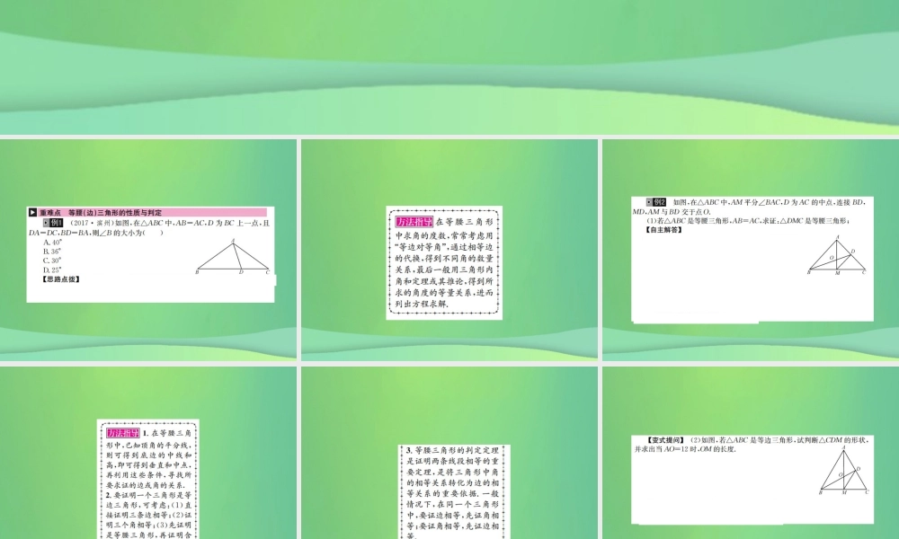 中考数学复习 第四单元 图形的初步认识与三角形 第15讲 等腰三角形课件
