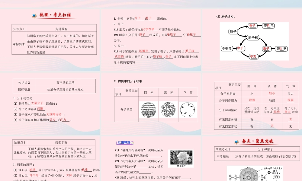 初中物理全程复习方略 第十一章 小粒子与大宇宙课件 沪科版 课件