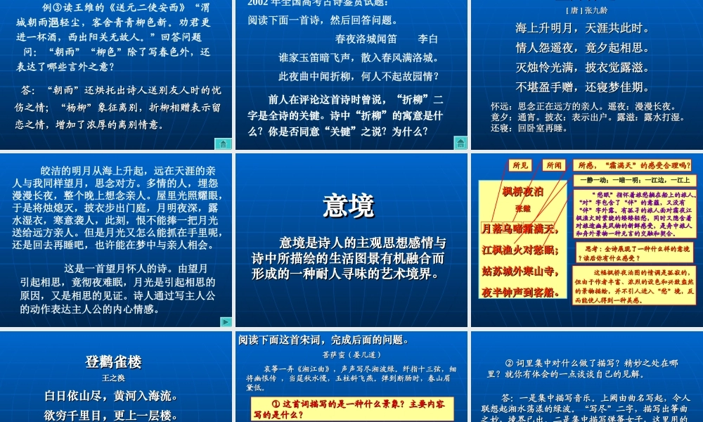 人教版福建省高考语文诗歌鉴赏资料 试题