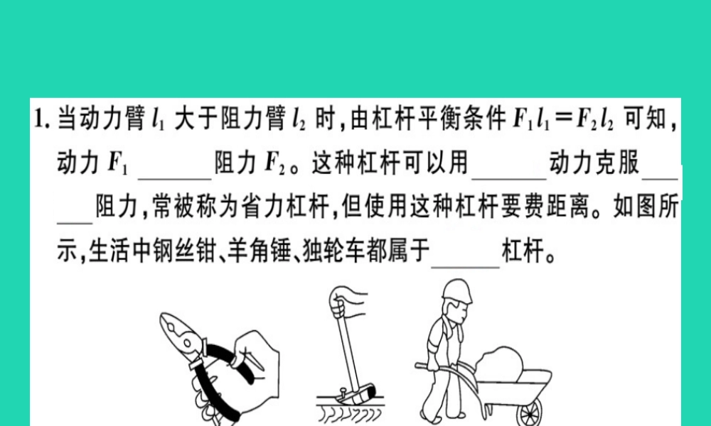 八年级物理全册 第十章 第一节 科学探究 杠杆的平衡条件(第2课时 杠杆平衡条件的应用)习题课件 (新版)沪科版 课件