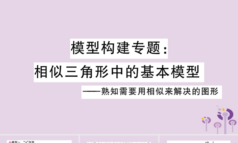 九年级数学下册 模型构建专题 相似三角形中的基本模型习题讲评课件 (新版)新人教版 课件