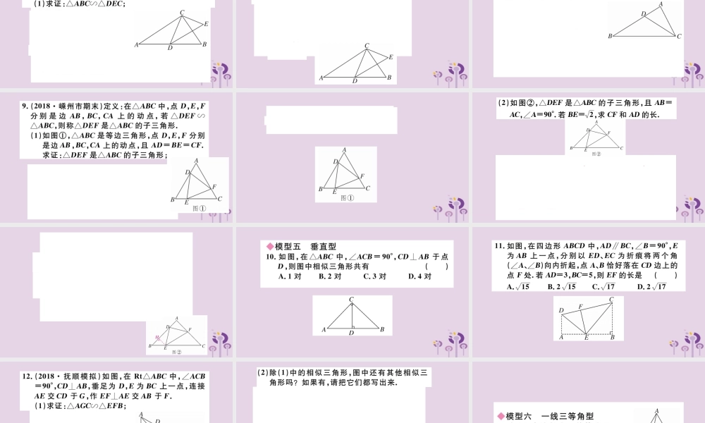 九年级数学下册 模型构建专题 相似三角形中的基本模型习题讲评课件 (新版)新人教版 课件