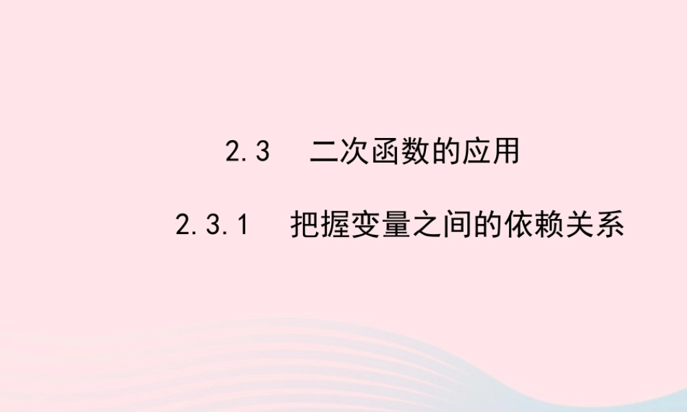 九年级数学下册 第2章二次函数 23二次函数的应用231把握变量之间的依赖关系课件 湘教版 课件