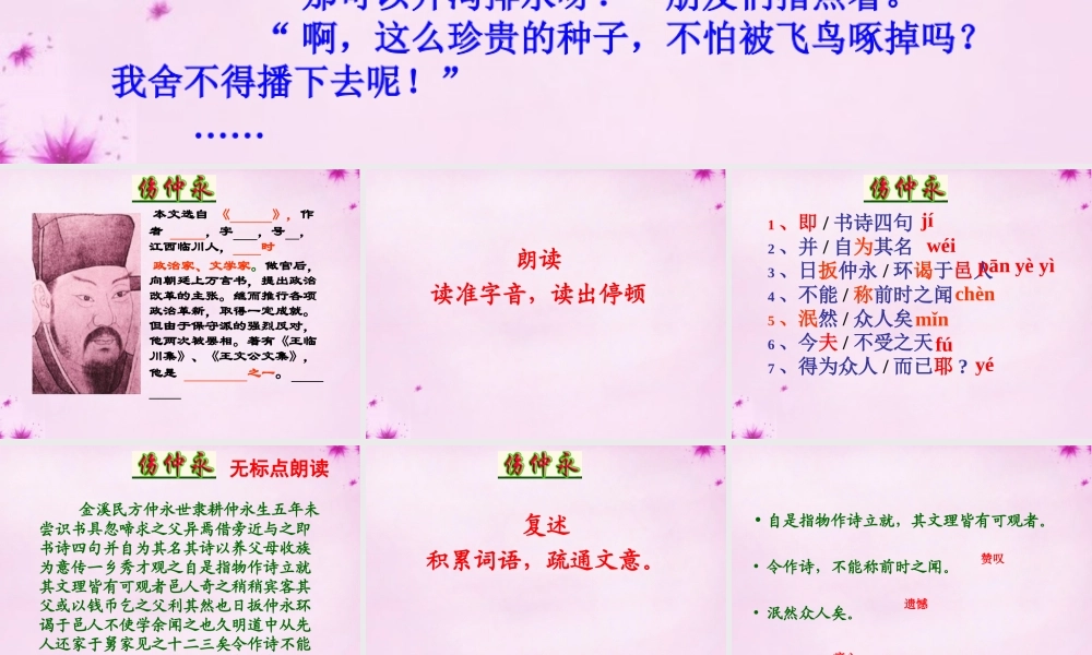 中学七年级语文下册 第五课 伤仲永课件 (新版)新人教版 课件