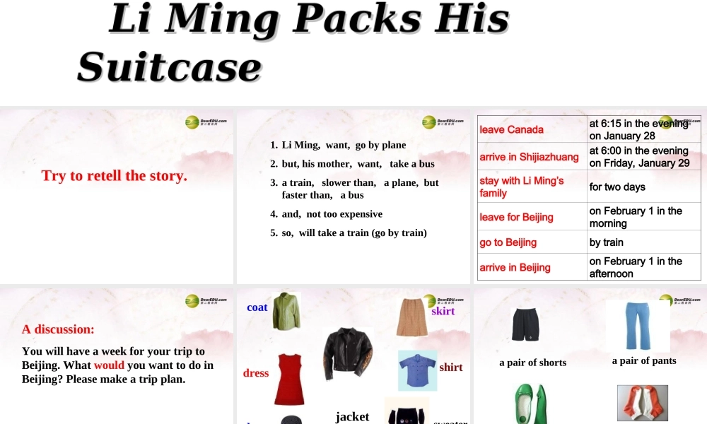 中学七年级英语下册 Lesson 6 Li Ming Packs His Suitcase课件 冀教版 课件