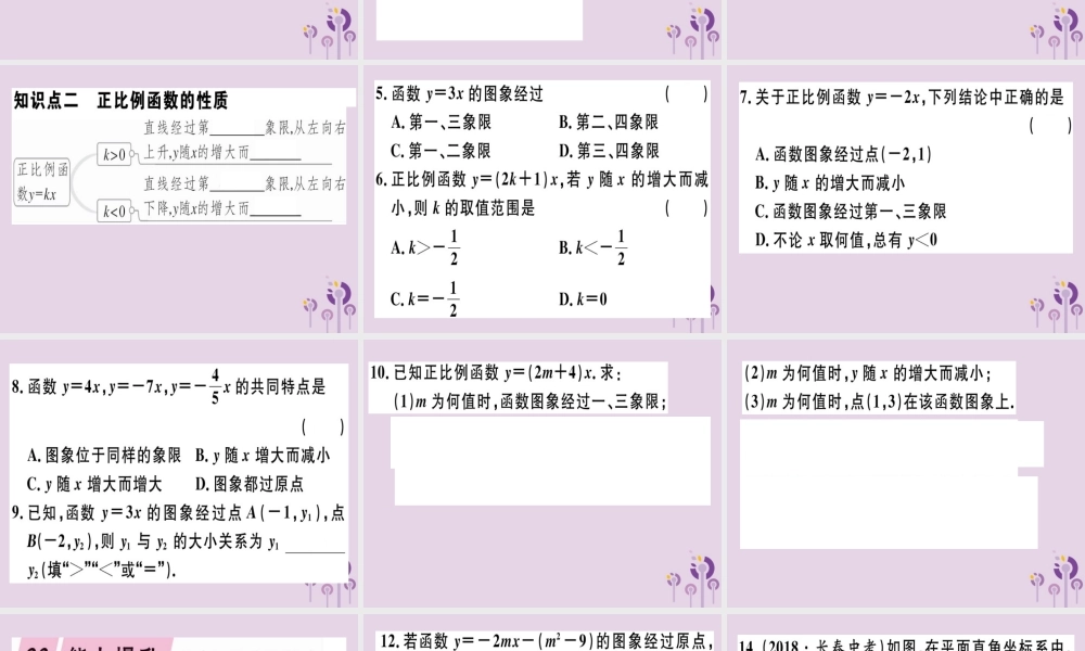 八年级数学下册 第十九章(一次函数)19.2 一次函数 19.2.1.2 正比例函数的图象与性质习题课件 (新版)新人教版 课件