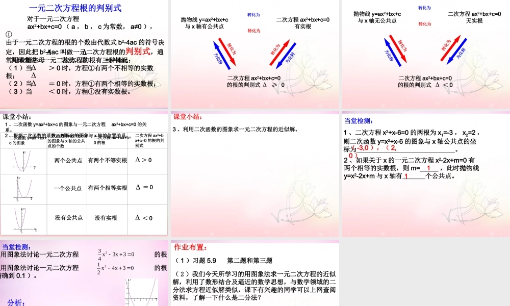 九年级数学下册 56 二次函数的图像与一元二次方程课件 (新版)青岛版 课件