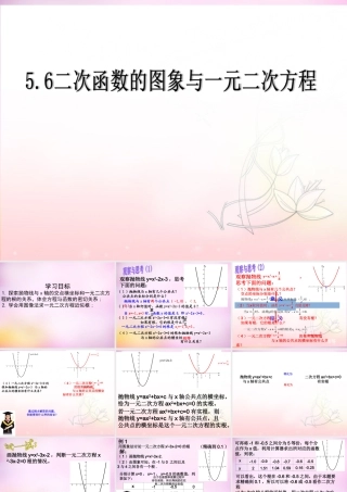 九年级数学下册 56 二次函数的图像与一元二次方程课件 (新版)青岛版 课件
