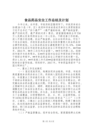 食品药品安全工作总结及计划