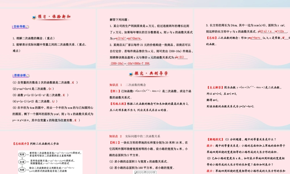 九年级数学下册 第27章二次函数271二次函数习题课件 华东师大版 课件