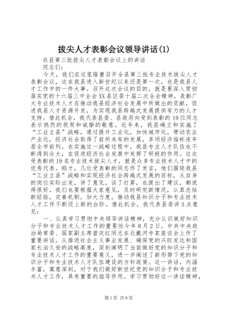 拔尖人才表彰会议领导讲话(1)