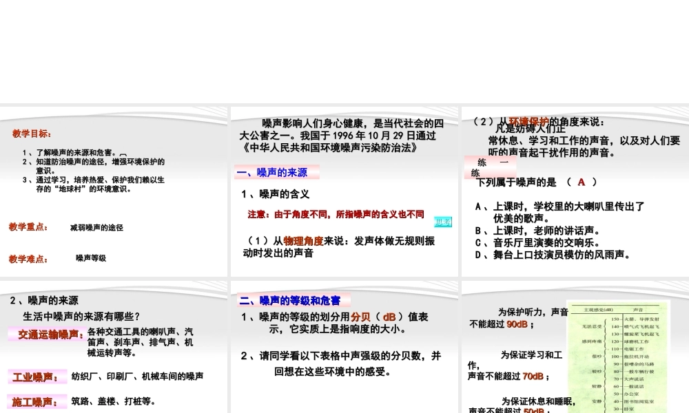 八年级物理上册1.4噪声的危害和控制课件 人教新课标版 课件