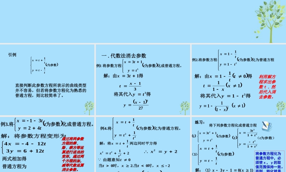 山西省忻州市高考数学 专题 参数方程复习课件