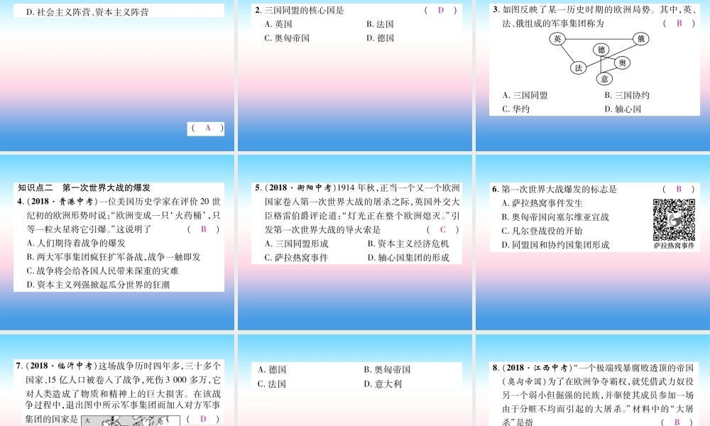 九年级历史下册 第3单元 第一次世界大战和战后初期的世界 第8课 第一次世界大战自主学习课件 新人教版 课件