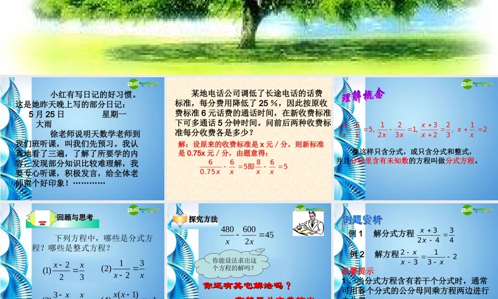 七年级数学下册 分式方程1课件 浙教版 课件