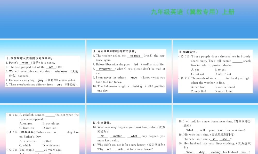 九年级英语上册 Unit 6 Movies and Theater Lesson 33 The Fisherman and the GoldfishⅠ习题课件 (新版)冀教版 课件