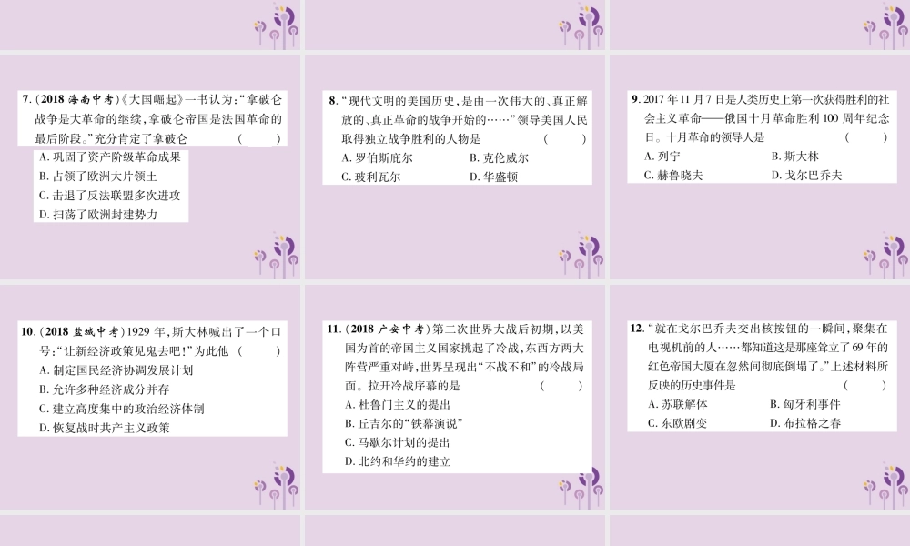 中考历史总复习 第二编 热点专题速查篇 专题10 中外历史上的重要历史人物(精练)课件