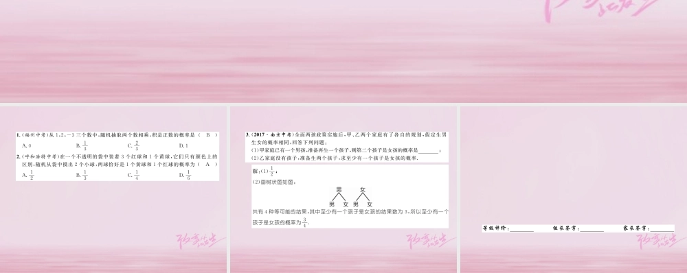 九年级数学上册 31 用树状图或表格求概率 第1课时 用树状图或表格求随机事件的概率练习课件 (新版)北师大版 课件