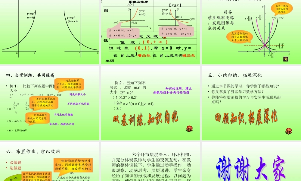 指数函数图像和性质说课课件 新课标人教A版必修一指数函数图像和性质说课课件 新人教 上学期新人教A版 上学期