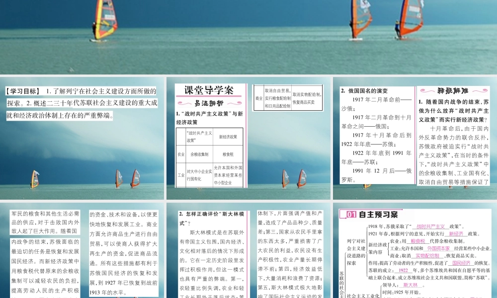 九年级历史下册 第一单元 苏联社会主义道路的探索 第2课 苏联的社会主义建设作业课件 岳麓版 课件
