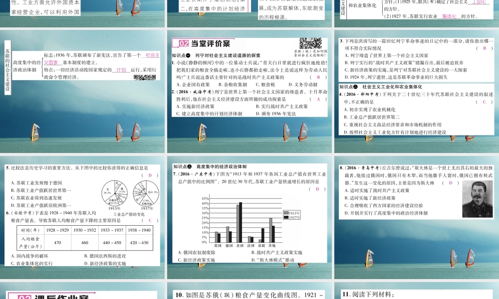 九年级历史下册 第一单元 苏联社会主义道路的探索 第2课 苏联的社会主义建设作业课件 岳麓版 课件