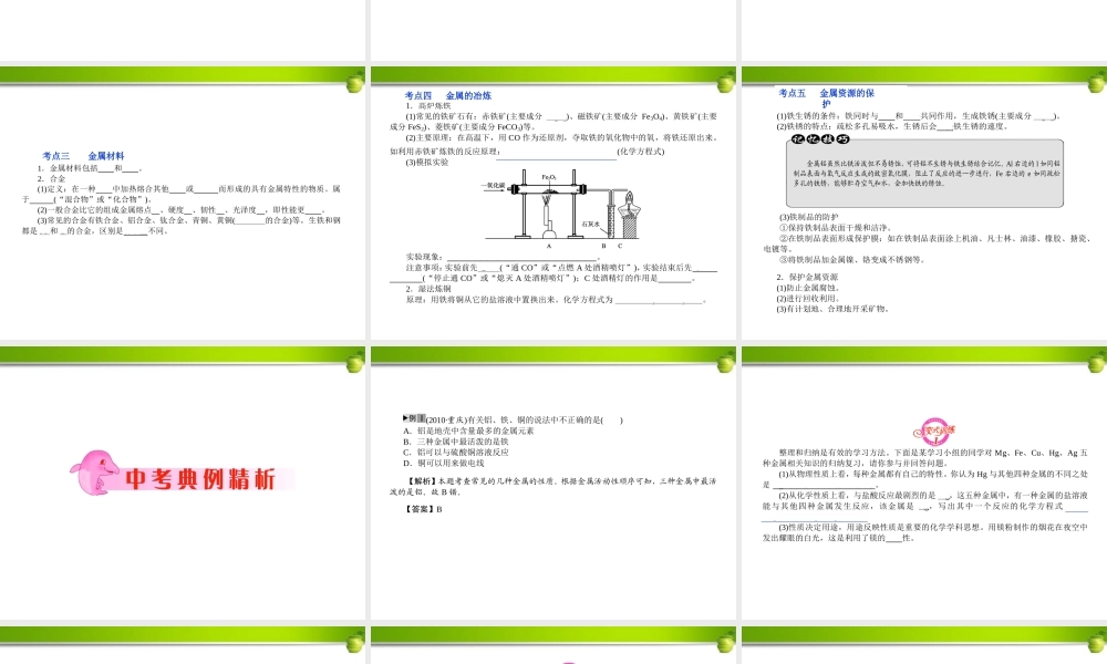 中考化学 专题5金属 金属材料复习课件