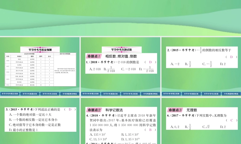 中考数学复习 第1章 数与式 第1课时 实数的有关概念(精讲)课件