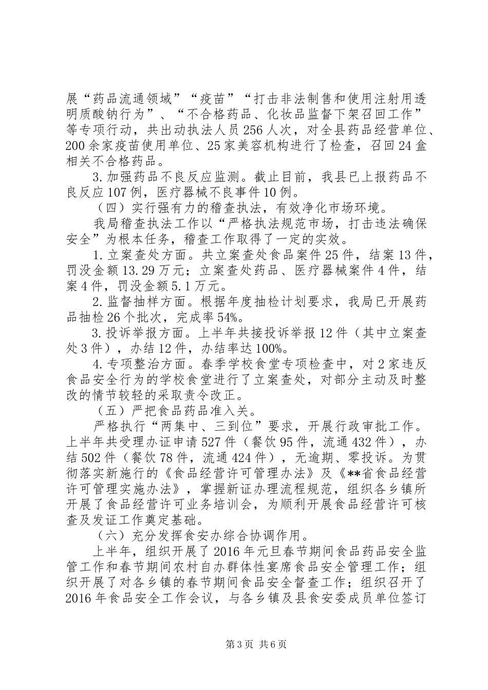 食药监局XX年上半年工作总结和下半年工作计划_1_第3页