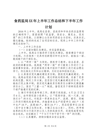 食药监局XX年上半年工作总结和下半年工作计划_1