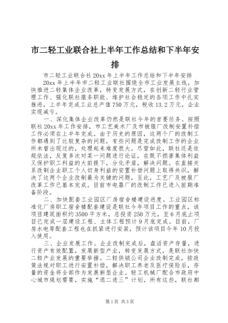 市二轻工业联合社上半年工作总结和下半年安排