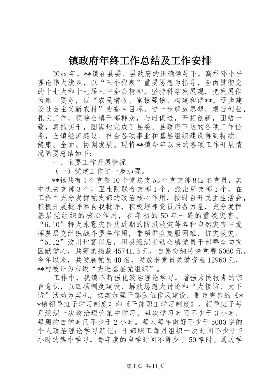 镇政府年终工作总结及工作安排_第1页