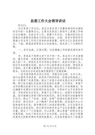 县委工作大会领导讲话